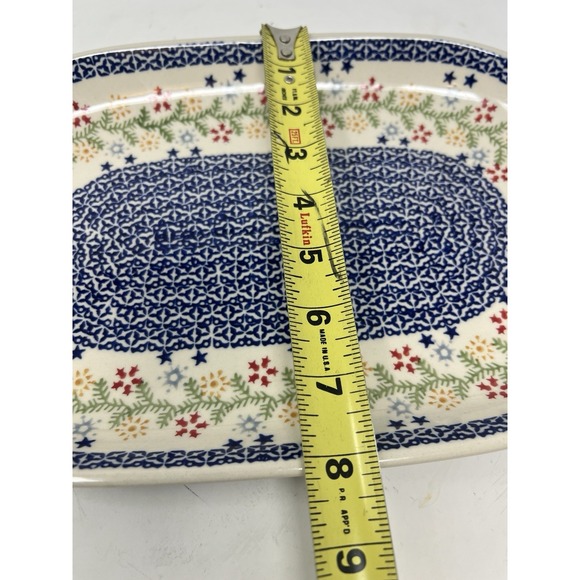 Unikat Hand Stamped Polish Stoneware 12.75" Floral Oval - Picture 6 of 7